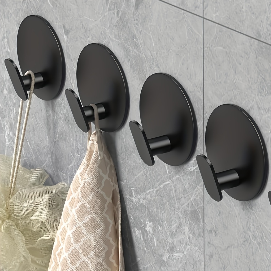 

4pcs Easy-install Stainless Steel Towel Hooks - Durable, Adhesive Wall Hangers For Bathroom & Kitchen - Perfect For Robes, Clothes, Hats, Keys - Sleek Black Design