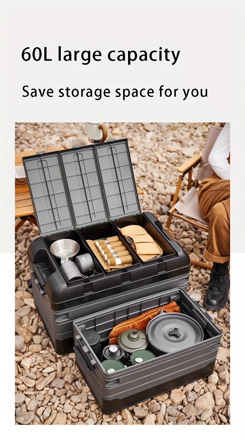 Gray Outdoor Folding Storage Box, Suitable for Car Trunk Storage, Collapsible Camping Box, Portable with Large Capacity for Camping Gear And Moving, Durable And Heavy-Duty Storage Solution