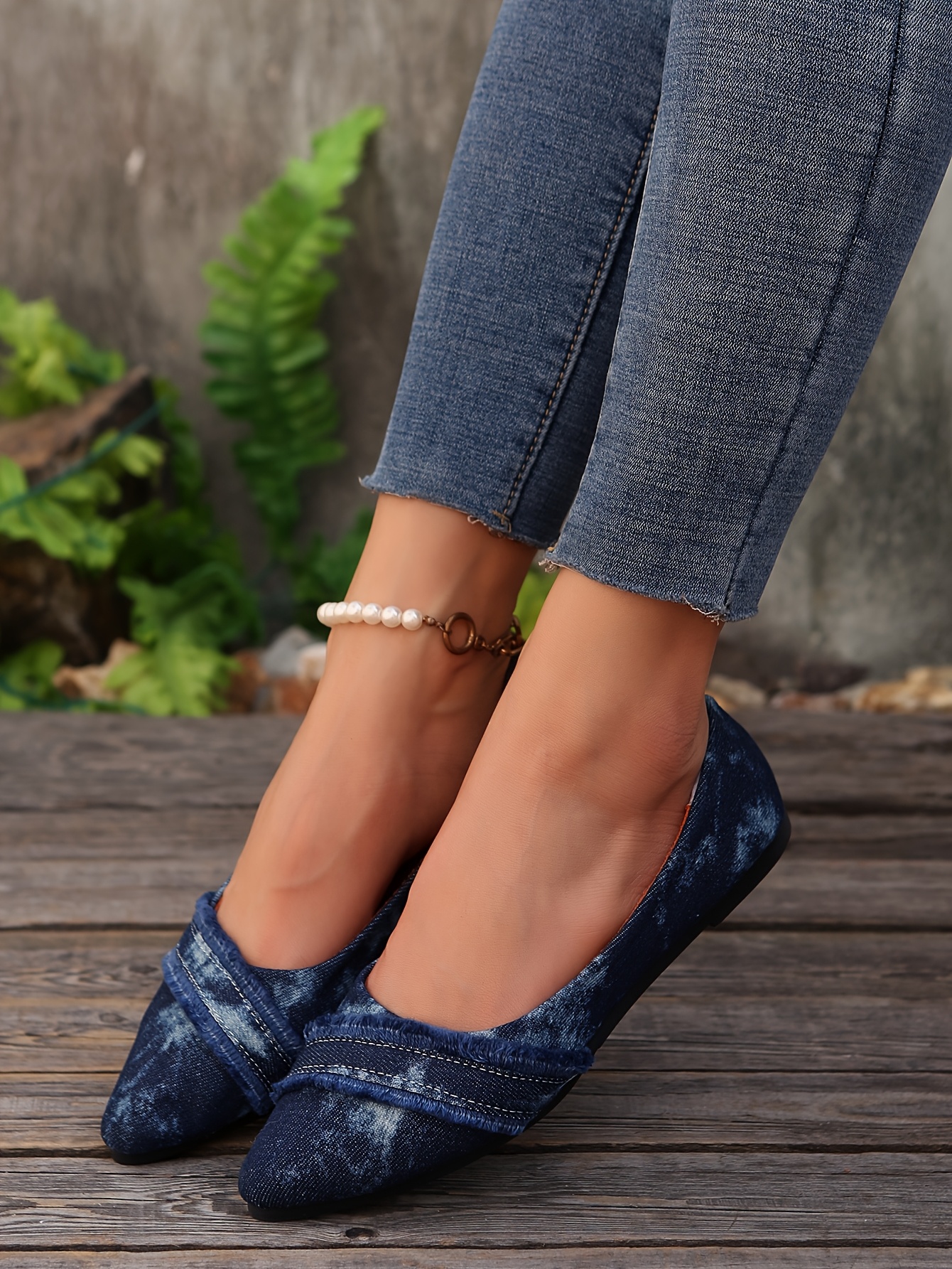 womens blue pointed toe ballet flats slip Temu Oman