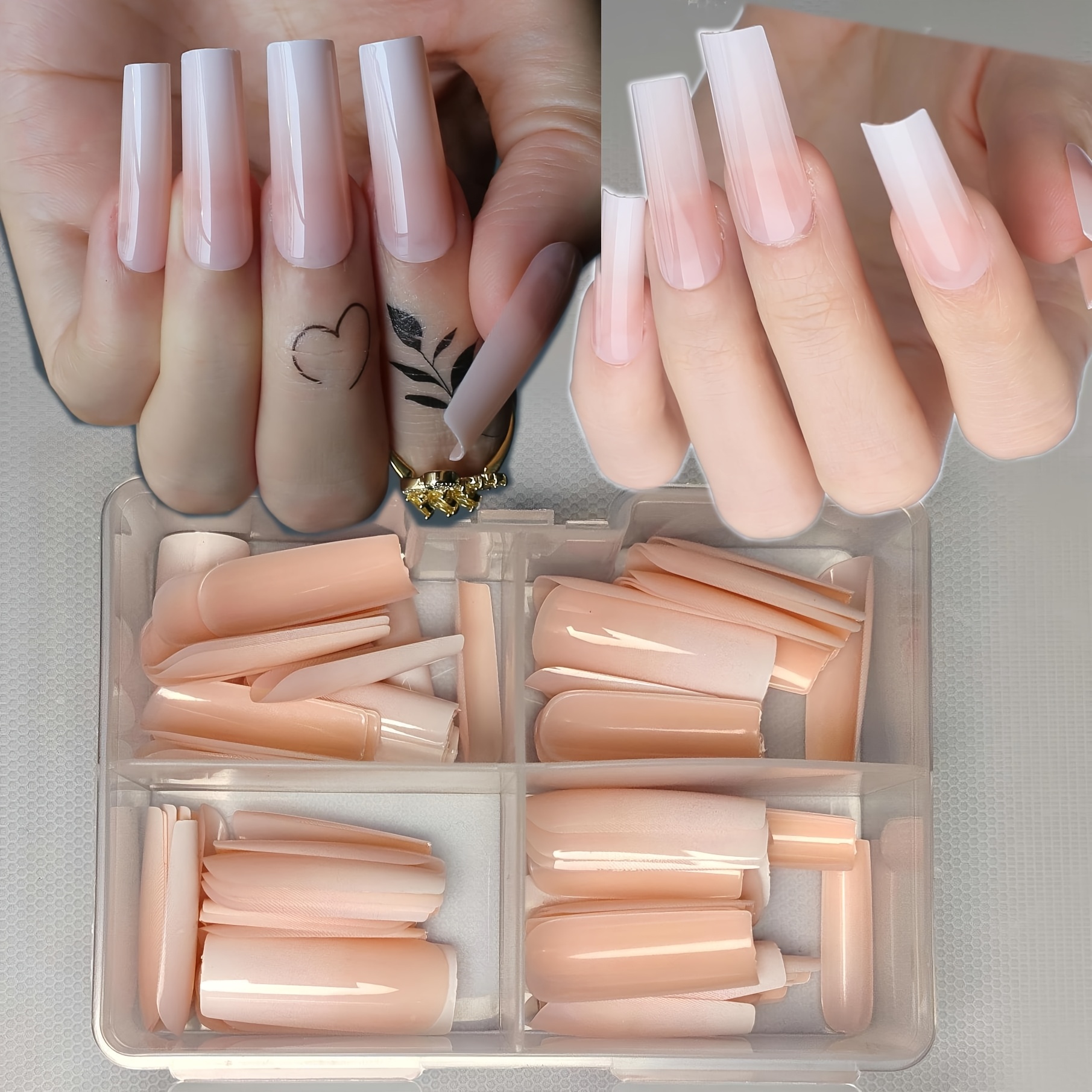 Image of 96pcs Of Gradient -on Nails In Extra Long Rectangular Shape, Featuring Nude Color With A Glossy Full Coverage, Designed For Women