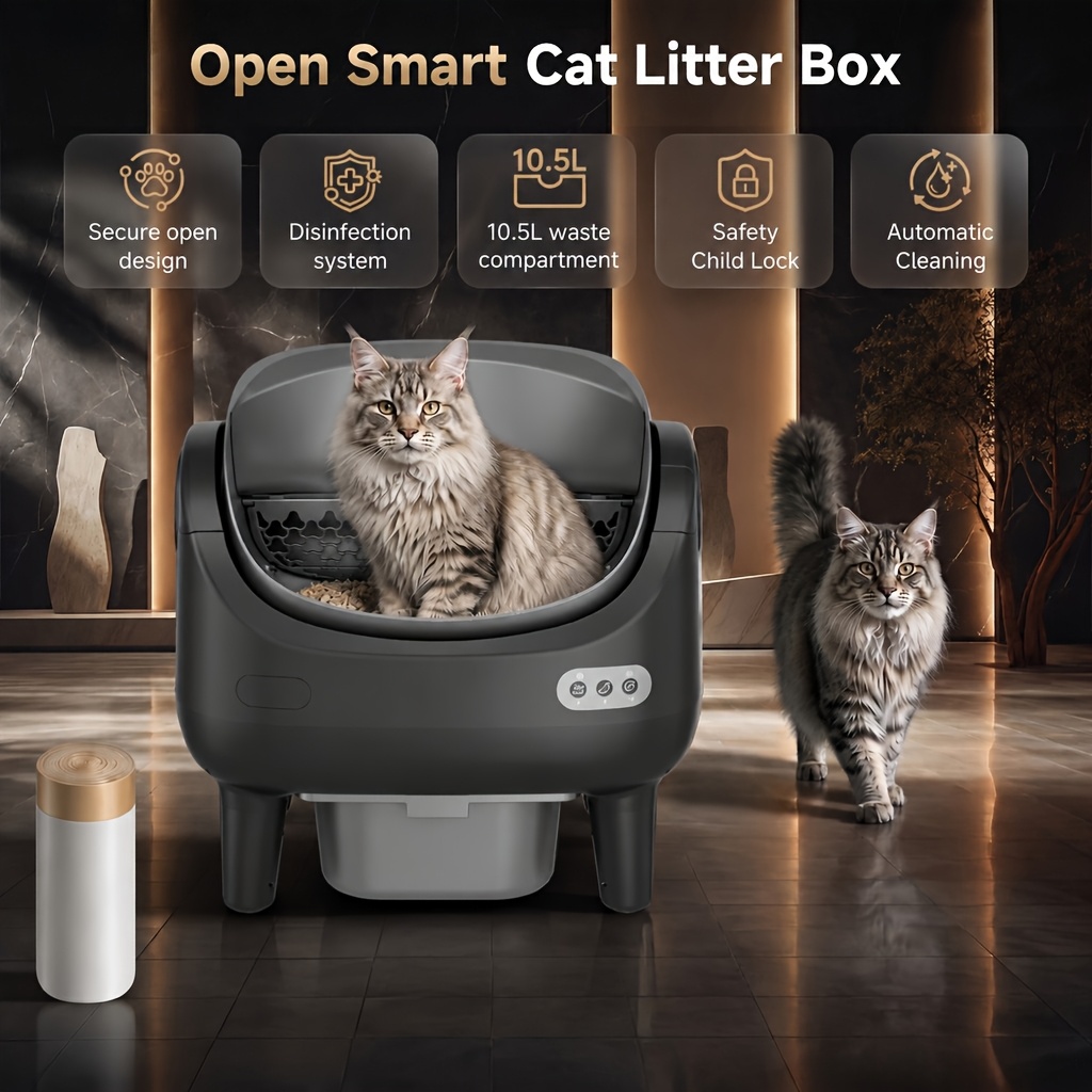 TEMU Extra-large Smart Self-cleaning Litter Box With Built-in Sensors, Large-capacity Waste Compartment, 14-day Automatic Cleaning, , Ideal For