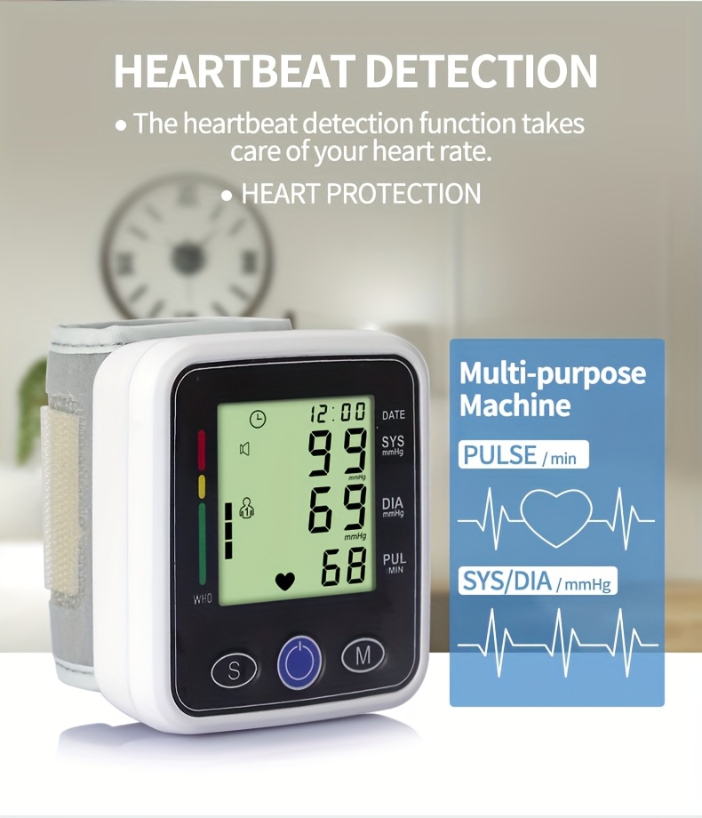 w01 wrist   bp blood pressure meter stethoscope   precise measurement lcd display voice broadcast suitable for high and low blood pressure heart rate irregular detection battery not included Product details 1