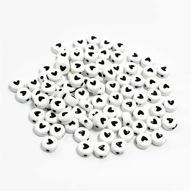 TEMU Acrylic Love/heart-shape Pattern Round White Beads For Jewelry Making Kits For Diy Bracelet, Necklace, Jewelry Making Accessories, New Year,