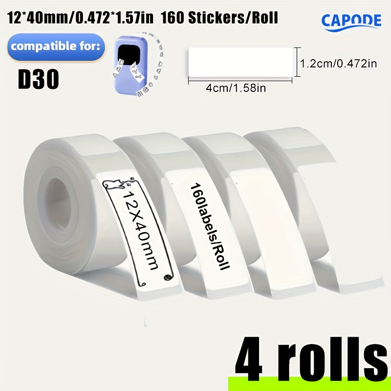 TEMU 4 Rolls With A Total Of 640 Sheets, 160 Sheets Per Roll White, Self-adhesive Stickers, Black Letters On White Background, 3/8 Inch * 11/2 Inches