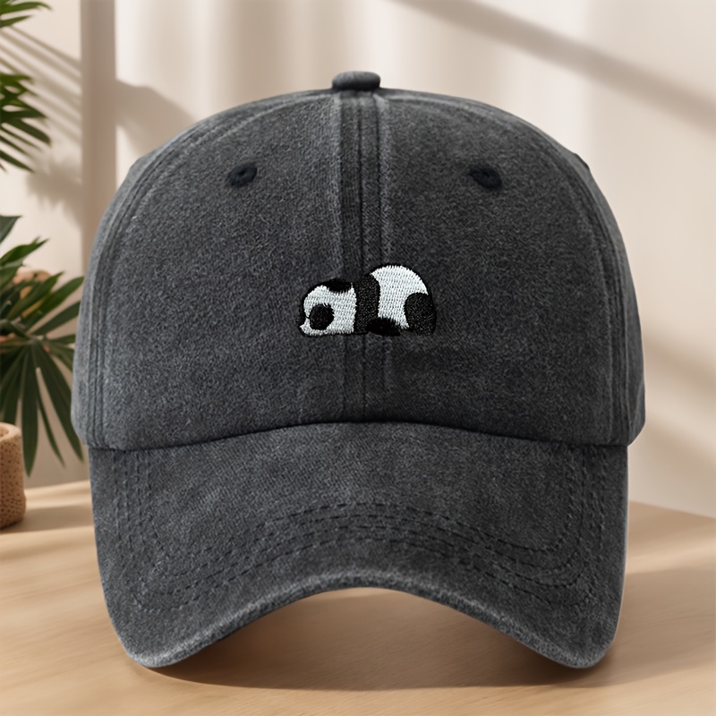 E-shop Niedliche Panda Stickerei Baseball Cap Klassische gewaschene Vintage Duckbill Mütze Weiche Bequeme Schweißabsorbierende Atmungsaktive Mütze