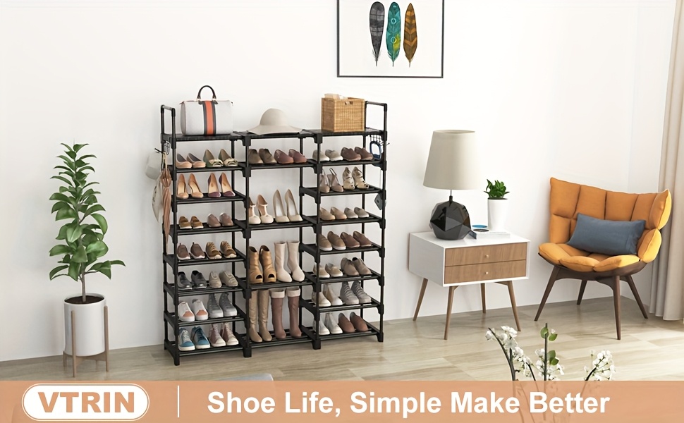 suporte de sapatos para entrada organizador de sapatos 8 camadas altas de armazenamento de sapatos 38-42   de sapatos e botas prateleira de sapatos resistente com ganchos suporte de sapatos de metal para armário quarto garagem,   detalhes 1