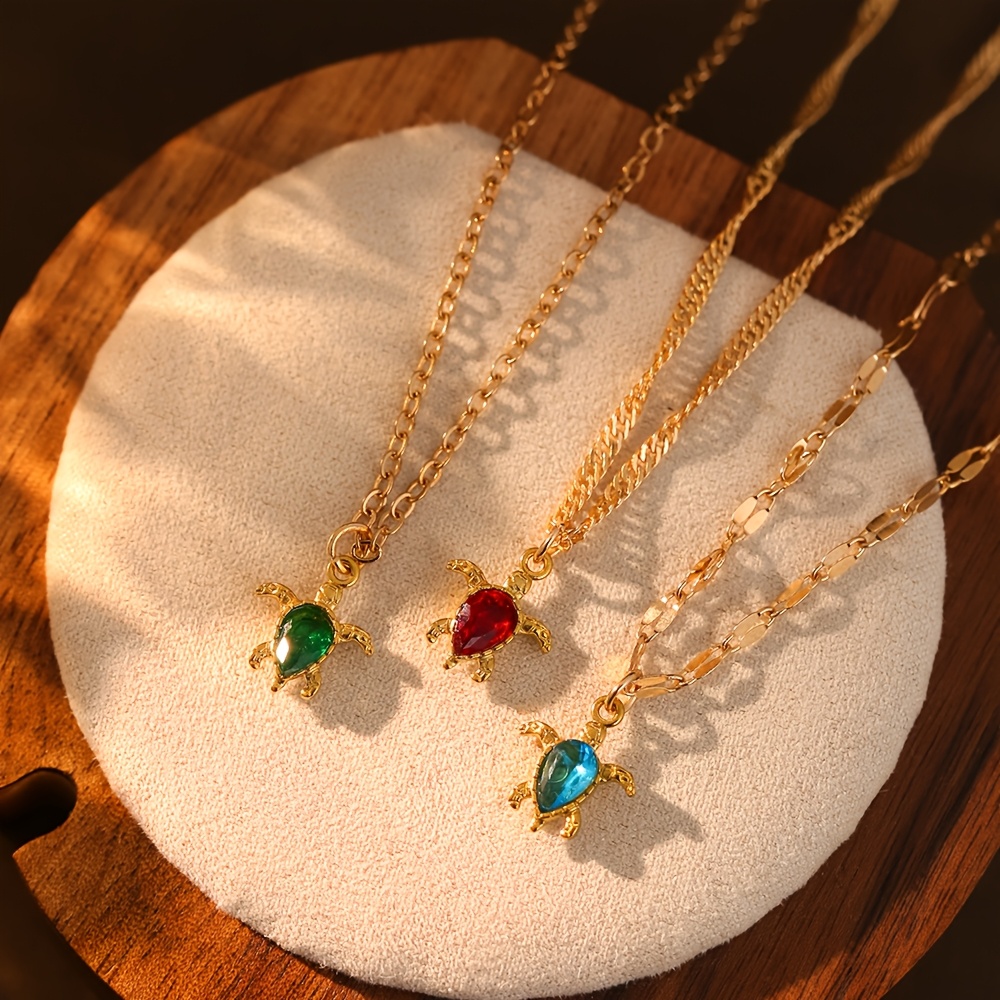 3pc Women's Golden Turtle Necklace Set, Elegant Gift