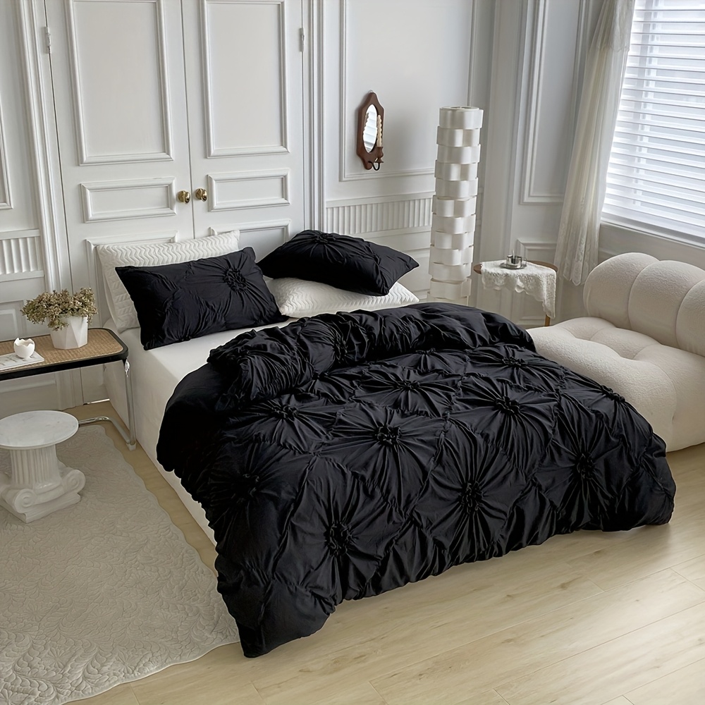 Floral Duvet Cover 2/3pcs Set (1 Duvet Cover And 1/2 Pillowcases), Pleated Floral Design, Easy Fashion, All-Season Bedroom Bedding, with Zipper And Corner Straps, Suitable for Women And Men
