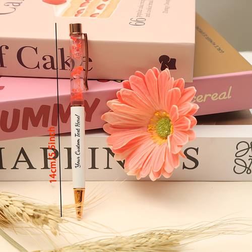 1 pink liquid flower custom lettering metal black ink ballpoint pen can engrave names suitable for valentines day halloween christmas company customization student engraving names holiday gift