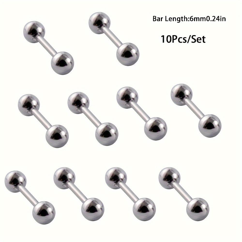 Image of 10 6mm Stainless Steel Minimalist Ear Piercing Studs, Barbell Earrings, Barbell Nose/lip Studs, Suitable For Men And Women' Wear Jewelry