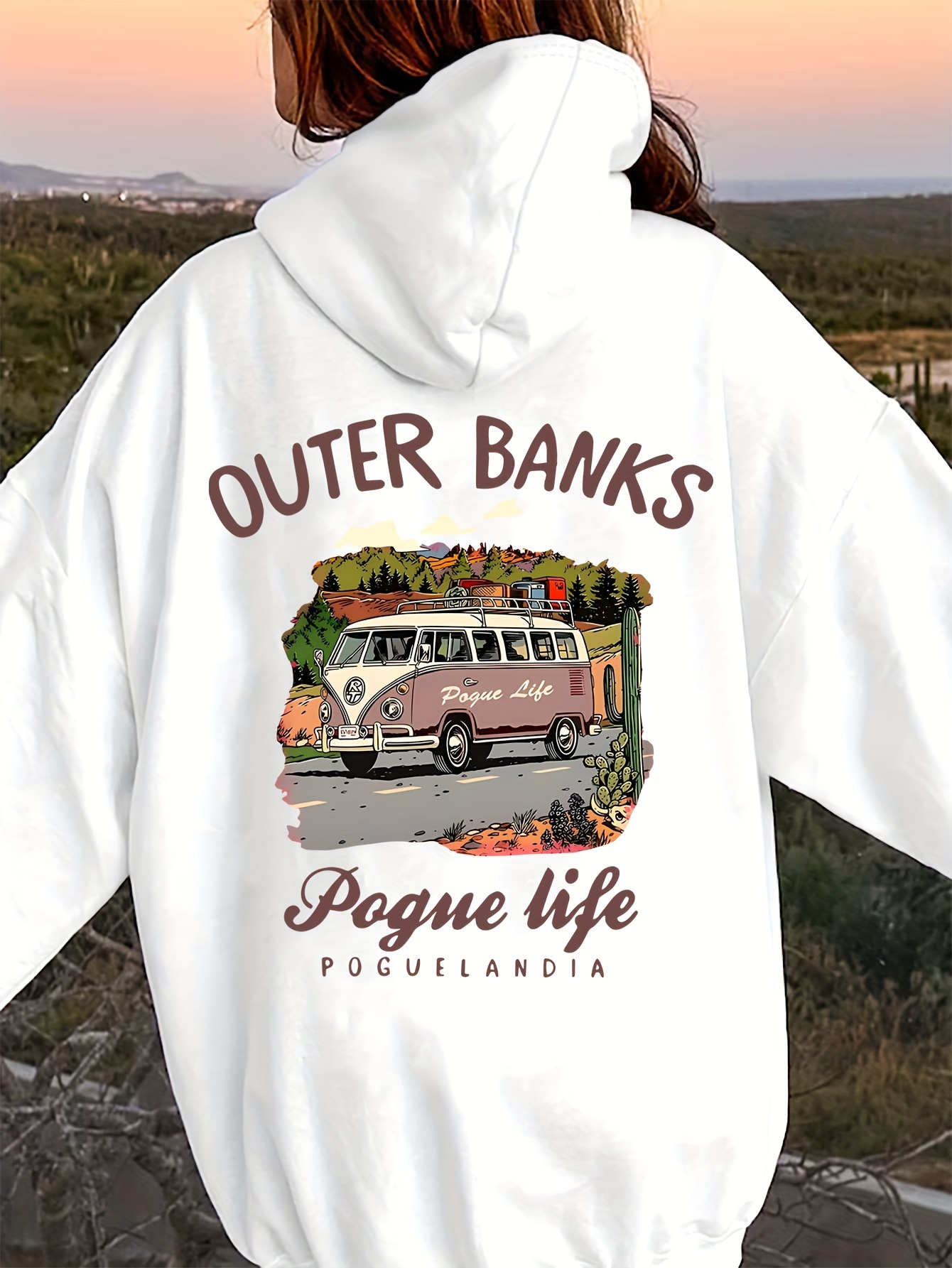 outer banks life graphic print hoodie casual polyester Temu