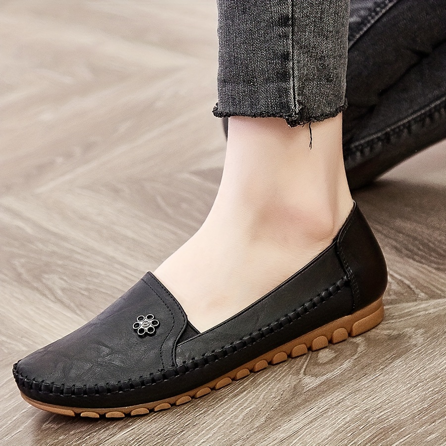 women s solid color flat loafers casual slip soft sole shoes details 14