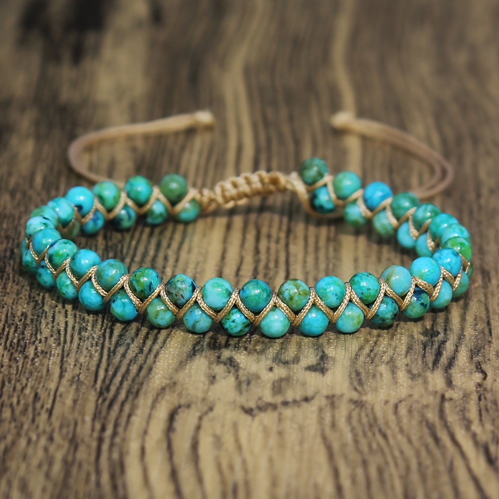 

1pc Natural Stone Bracelet Hand Woven Natural Stone Turquoise Simple Adjustable Bracelet For Mother And Lady Bracelet