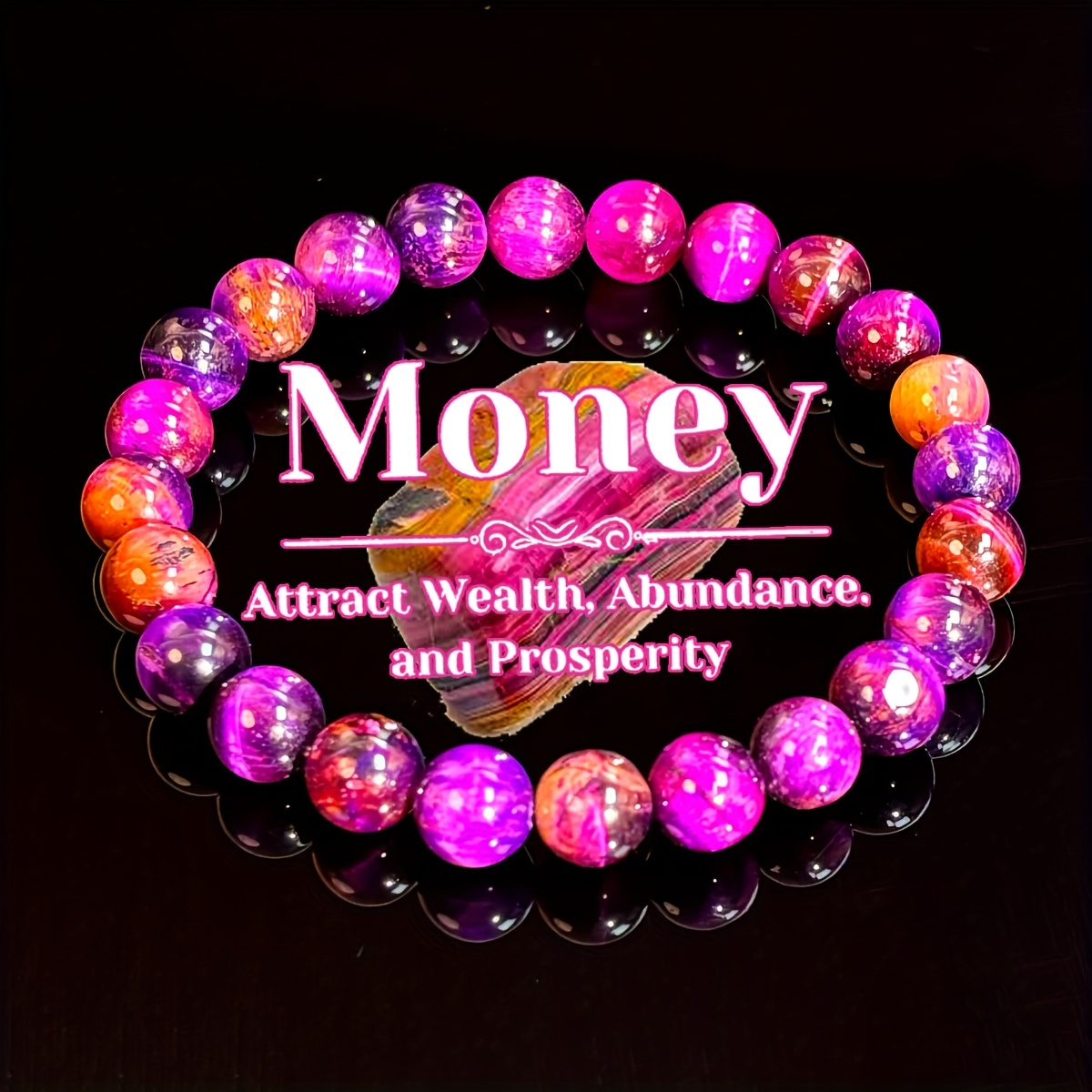 TEMU 1pc/ And Success Bracelet 8mm Natural Stone Purple Handmade Beaded Bracelet Jewelry Gift For Family