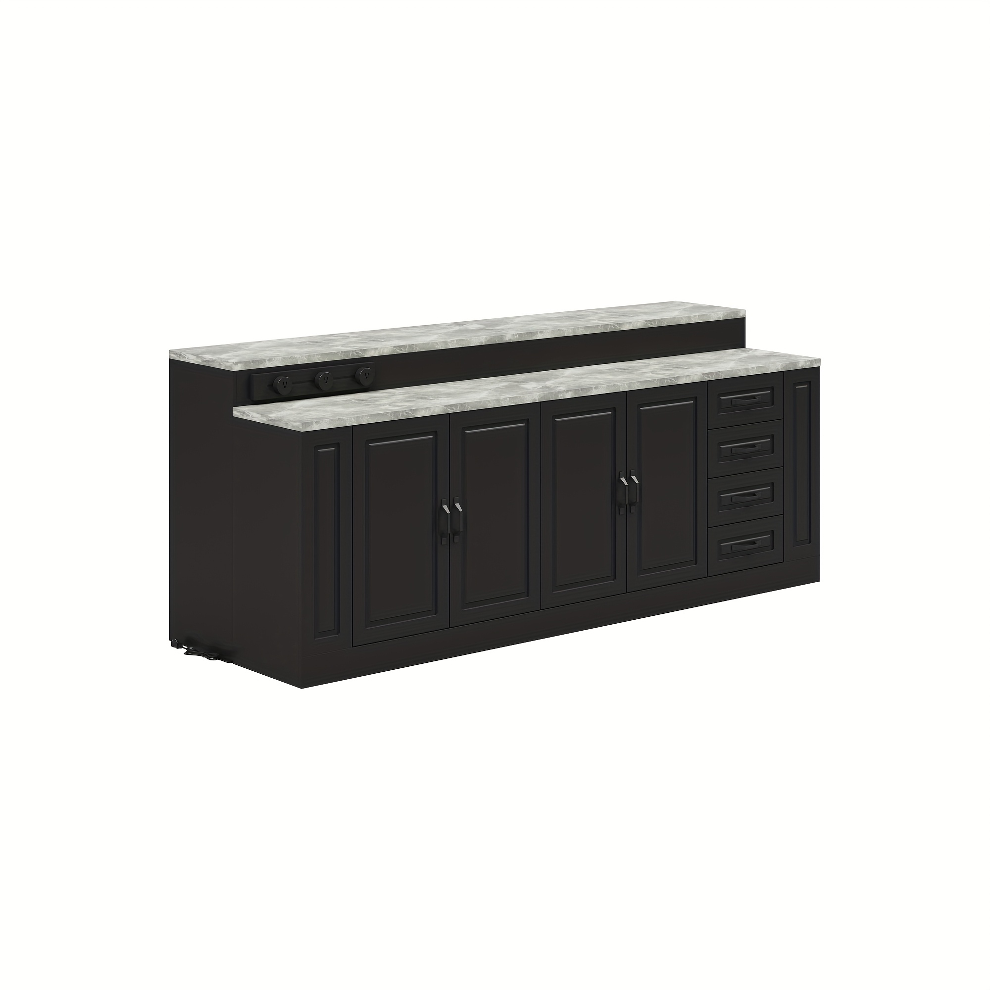 modern 4 door kitchen island with 4   drawers and 4 shelves heavy duty kitchen pantry storage cabinet with stone patterned tabletop stationary kitchen table coffee bar dining table for dining room kitchen stylish design 94 5l 31 3d Product details 6