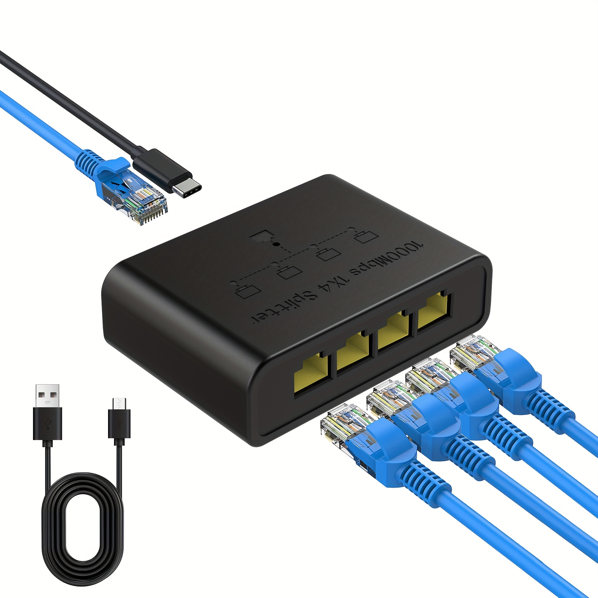 ethernet сплиттер 1 на 4, 1000 мбит/с, интернет-кабельный сплиттер   1 вход на 4 выхода, высокоскоростной сетевой гигабитный переключатель для локальной сети lan,   rj45, роутер, работает с кабелями  /5e/6/7/8 Детали 4