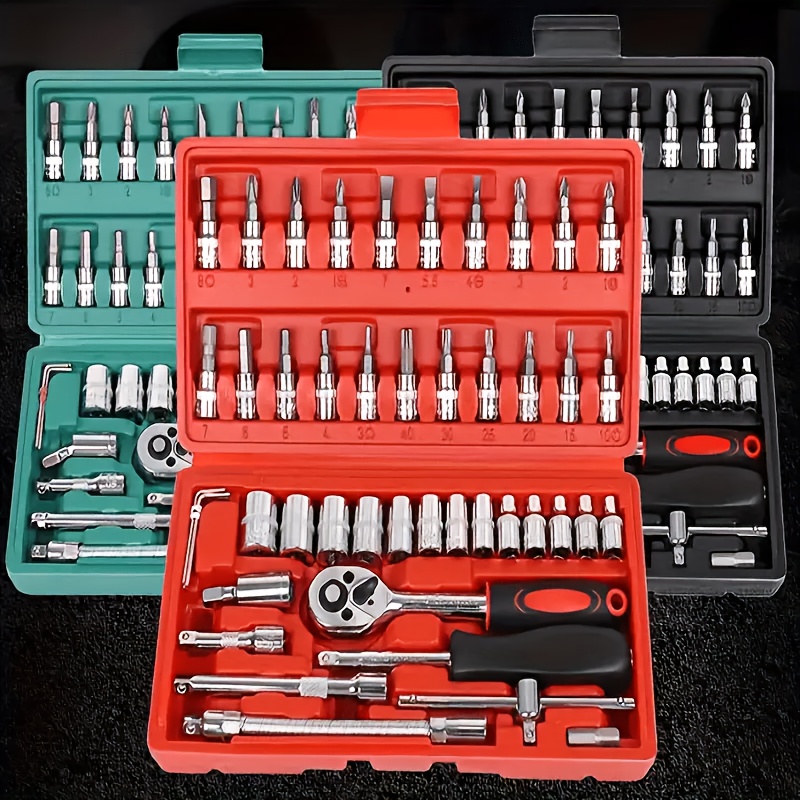 

Professional 46pcs Socket Wrench Set With Ratchet Handle And Case Sae 1/ 4" Drive