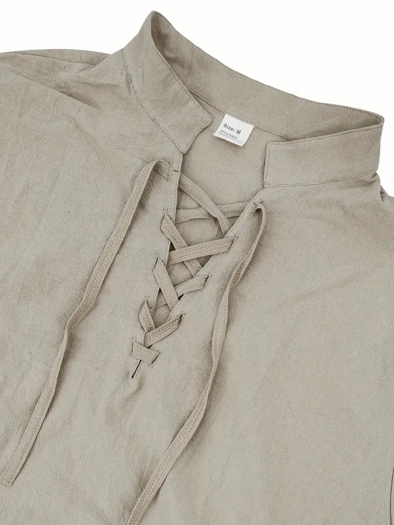 mens elegant linen v neck long sleeve t shirt with cross strap detail breathable regular fit for casual outdoor evening wear spring summer fall versatile top casual wear tee tshirt linen fabric t shirts Product details 27