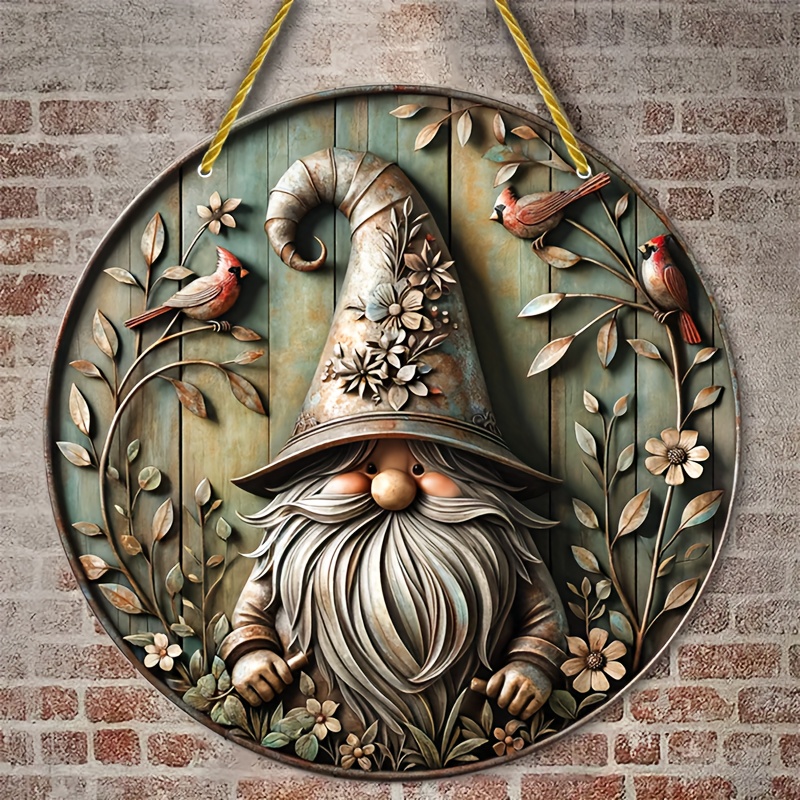 

Vintage Gnome Aluminum Wall Art - 5.9" Round Metal Sign For Home & Office Decor, Perfect For Living Room, Bedroom, Doorway - Easy Hang