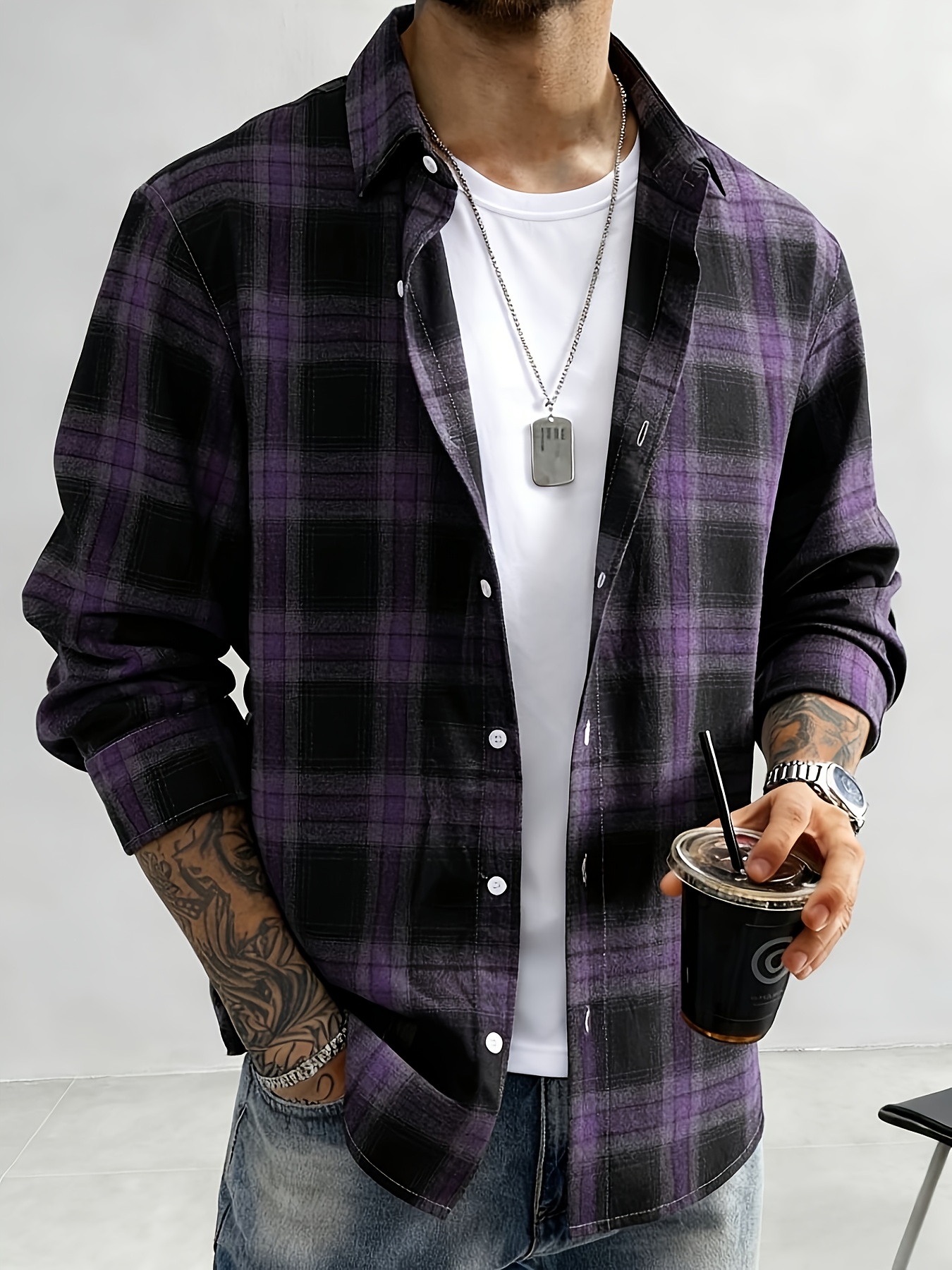 Alternative view of 1 Camisa Casual de Cuadros para Hombre | Manga Larga, Temporada de Primavera/Otoño, Ligera, con Botones…