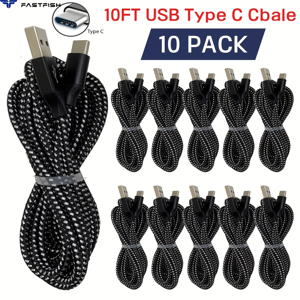 

Fastfish 10x Braided 10ft Usb C Type-c Fast Charging Data Charger Cable Cord Long Us Lot