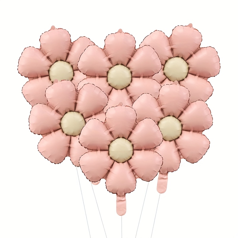 TEMU 6pcs Matt Daisy Aluminum Foil Balloon - Color Daisy Aluminum Foil Balloons For Birthday Party Wedding Decoration