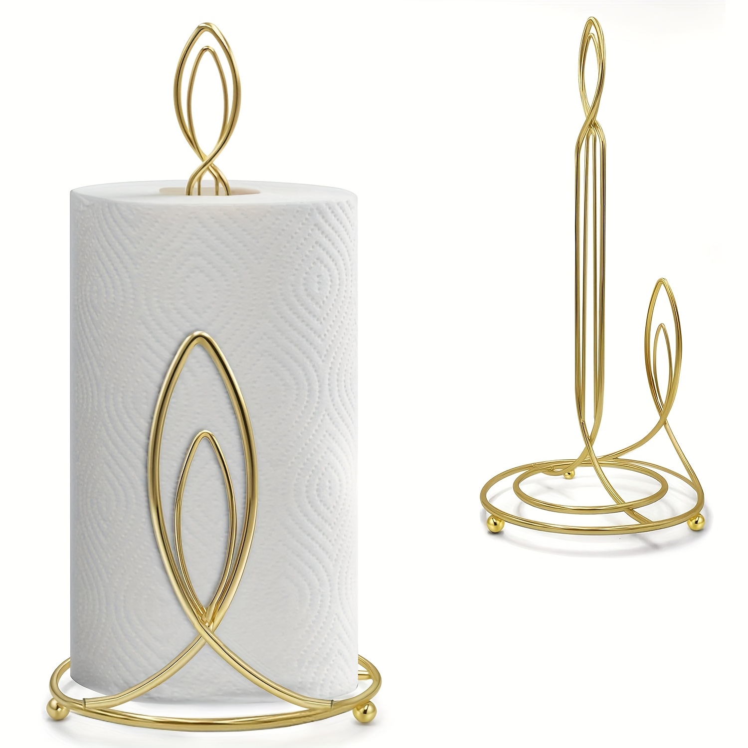Image of Candle-shaped Tissue Holder, Countertop Decorative Farmhouse-style Tissue Roll Holder, Vintage Wrought Iron Stand, Suitable For Kitchen, Bathroom, And Restroom, Golden