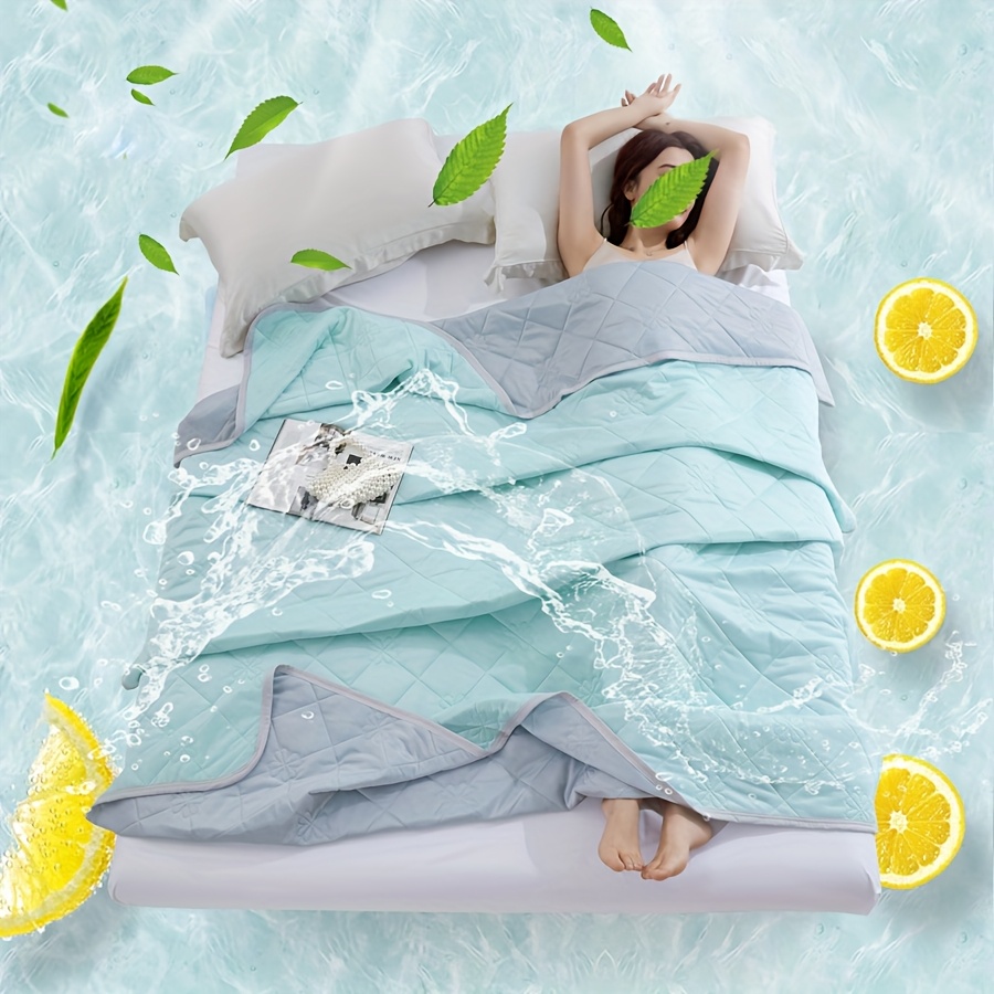 Image of 1pc Cooling Summer Blanket - Lightweight Breathable Double-sided Quilt With Geometric Pattern, 100% Polyester, Machine Washable For Hot Sleepers, Home Decor & Outdoor Use, Blanket For Bed