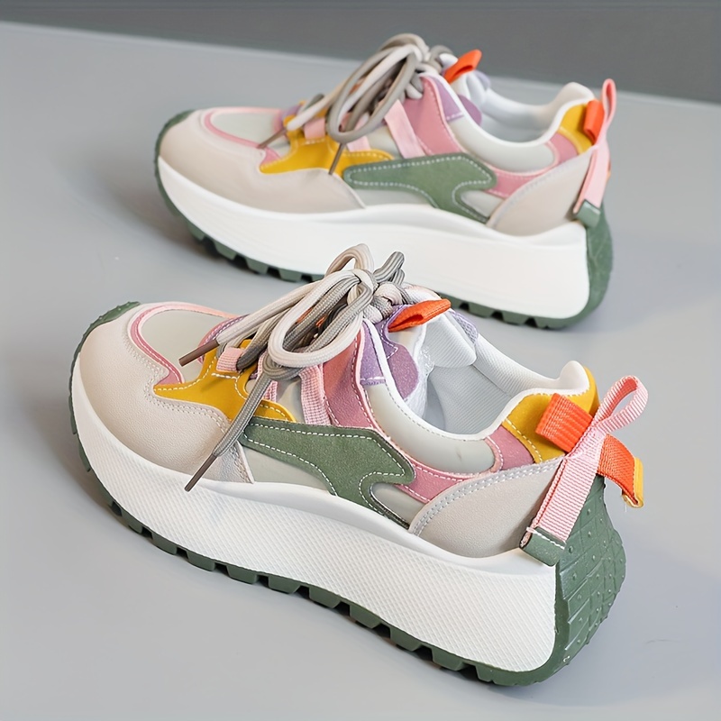 New Women's Dad Shoes 2024 Autumn Height-Increasing Casual Breathable Thick-Sole Red Color-Block Travel Versatile Shoes, Women Shoes, Sneakers