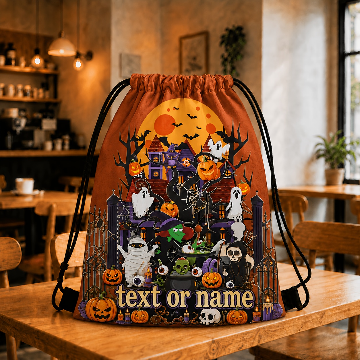TEMU 1pc Halloween Drawstring Pouch, High-quality Storage Bag, Anti-loss And Anti-theft Drawstring Design, Personalized Holiday Diy Gift, Supports