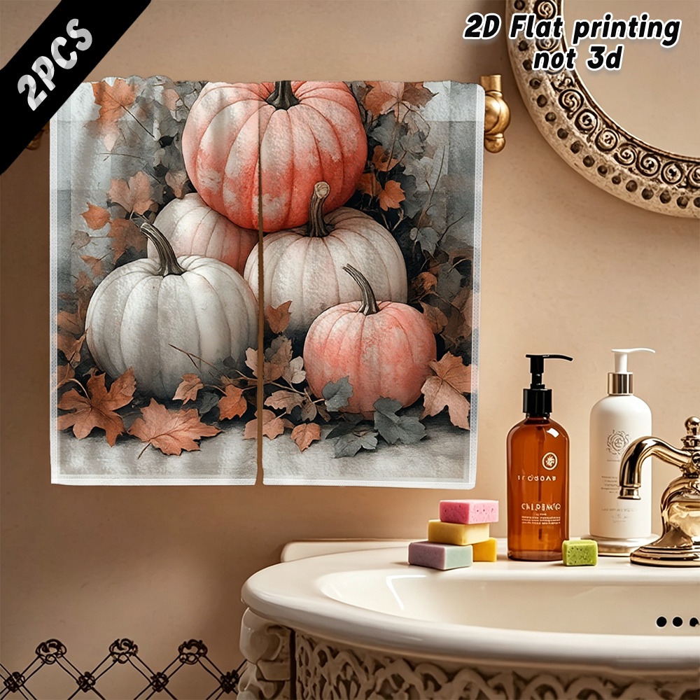 2 asciugamani di lusso con motivo a zucca e foglie autunnali, morbida microfibra, lavorazione artigianale fine, confortevoli e delicati sulla pelle, ad asciugatura rapida, adatti per bagno, toilette, cucina, bomboniere, feste, uso quotidiano, asciugatura delle mani