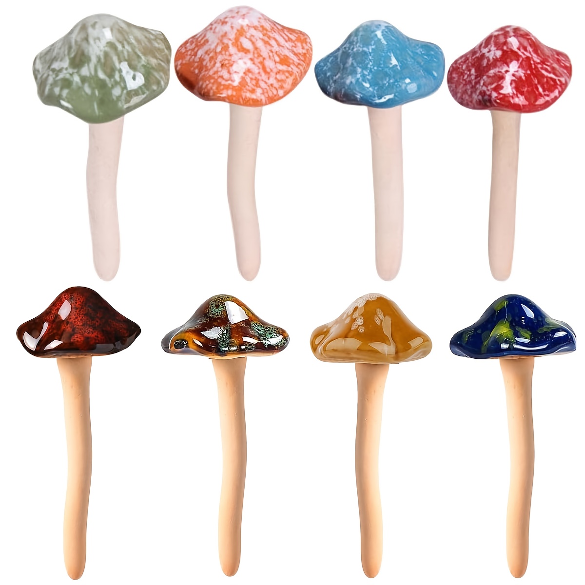 TEMU Garden Ceramic Mushroom Statues, 8pcs Set Of Small Mushroom Garden Decorations, Outdoor Lawn Decorations, Decorative Plant Stakes, Courtyard