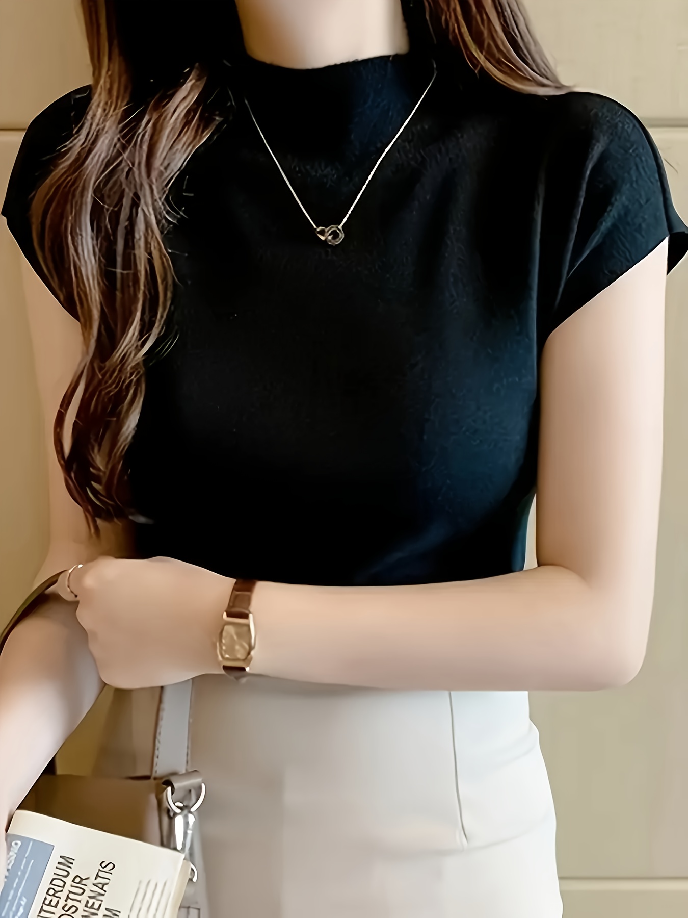 Women's Stretchy Sleeveless Top - Elegant Round Neck Casual Shirt, Solid Color High Elasticity Blouse for Spring Summer Fall, Versatile for Casual Outings & Semi-Formal Events, Vacation Clothing, Simple Stylish Top, Comfortable Fit
