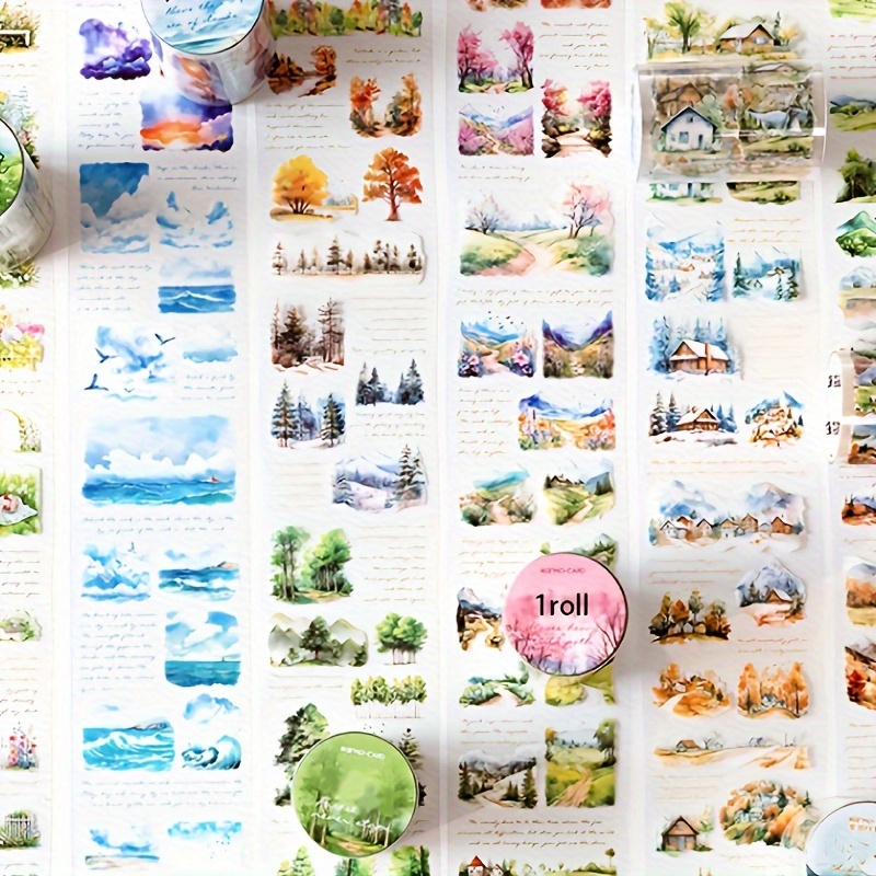 

1roll/pack Small Forest Series Pet Tape, Simple Literary Style Small Fresh Plant Garbage Journal/diary Material Stickers