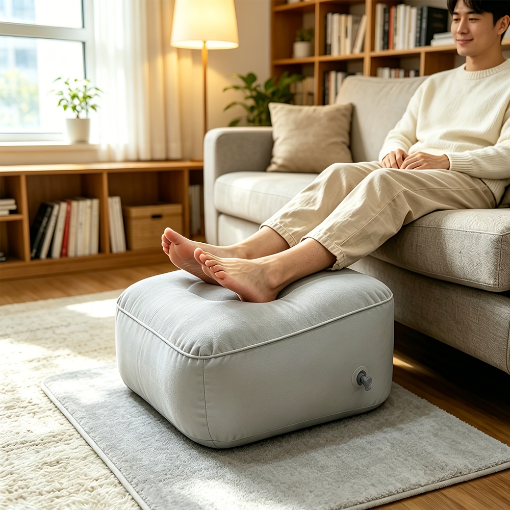 Reposapiés inflable para uso doméstico, almohada de soporte portátil para piernas, reposapiés de clase económica, apto para escritorios domésticos, exteriores y uso en coche — Gris