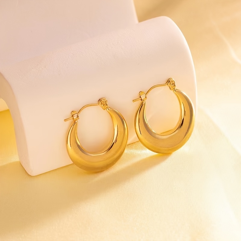 

2pcs Stainless Steel Golden Hoop Earrings, Perfect For Women And Men