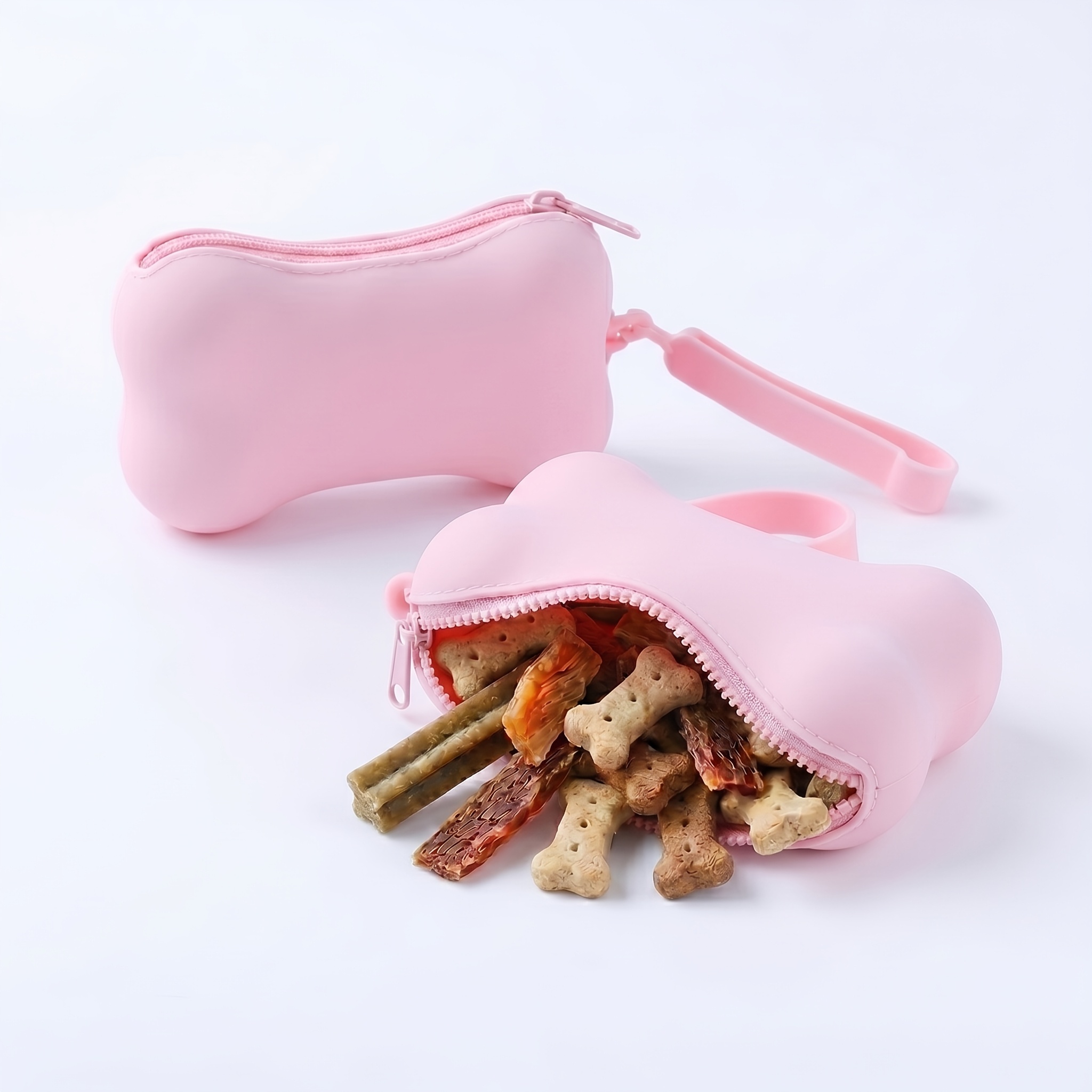 TEMU 1pc Bone-shaped Silicone Dog Treat Bag, Portable Training Pouch, Puppy Reward Snack Holder With Zipper And Strap, 6 Colors Dog Training Bag, Dog