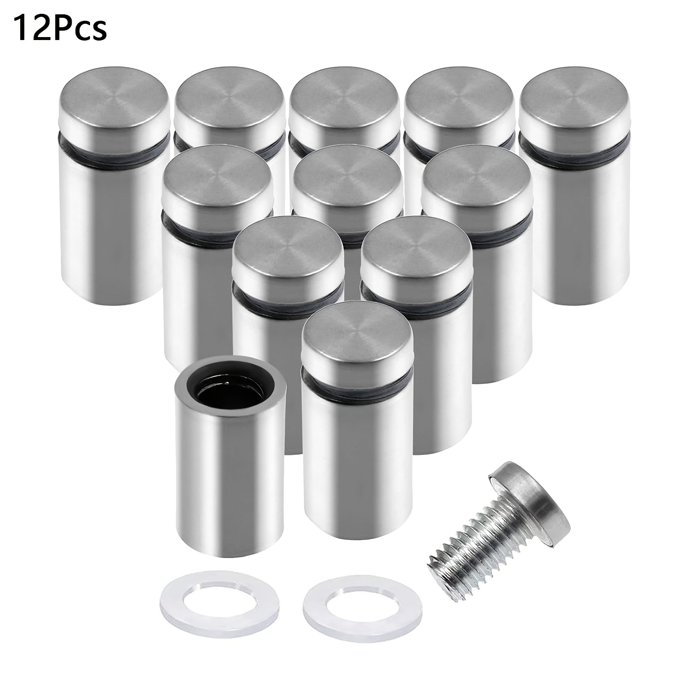 TEMU 12pcs Silvery Stainless Steel Standoff Screws, Wall Mounts Standoff Screws, Wall Sign Standoff Mounting Hardware Advertising Glass Standoff Nail