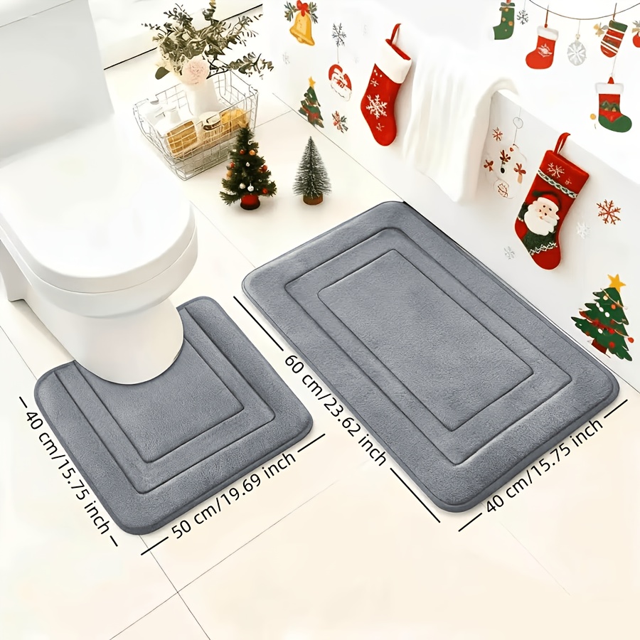 TEMU 2pcs Memory Foam Bathroom Rugs 2pcs Set, Non-slip Bath Mats And Absorbent Bath Pads, Bathroom Countertop Toilet Flannel Floor Mats Bathtub Decor
