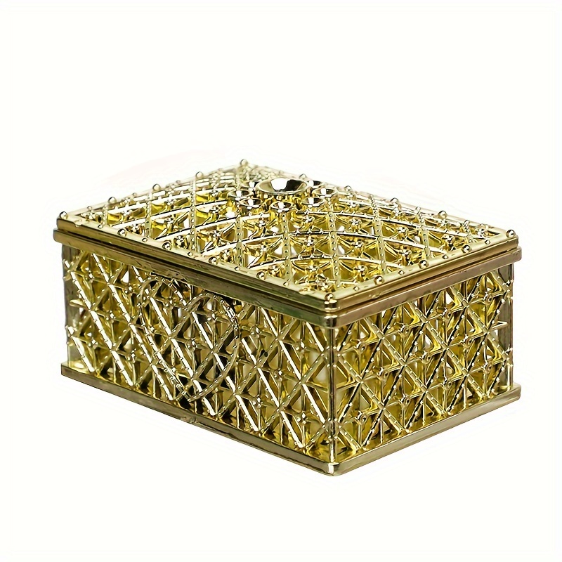 

1pc Gold-plated Rectangular Plastic Storage Box With - Creative Style Organizer For Jewelry, Earrings, Rings & Small Accessories