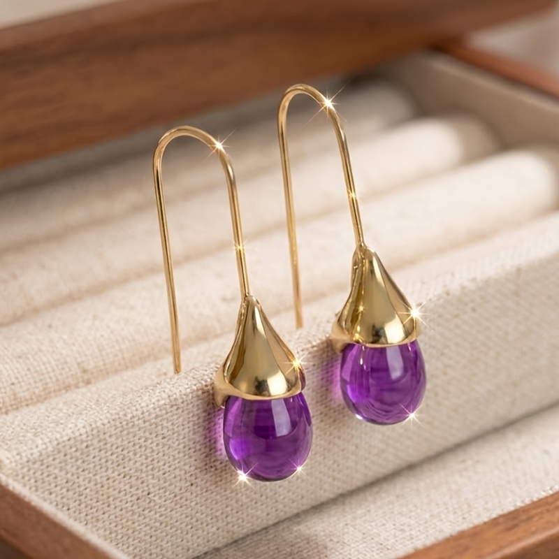 1 Pair Elegant Purple Arched Water Earrings, Temperament And Fashionable, Suitable For Women' Banquet, Vacation Date Wear Or Holiday Gifting