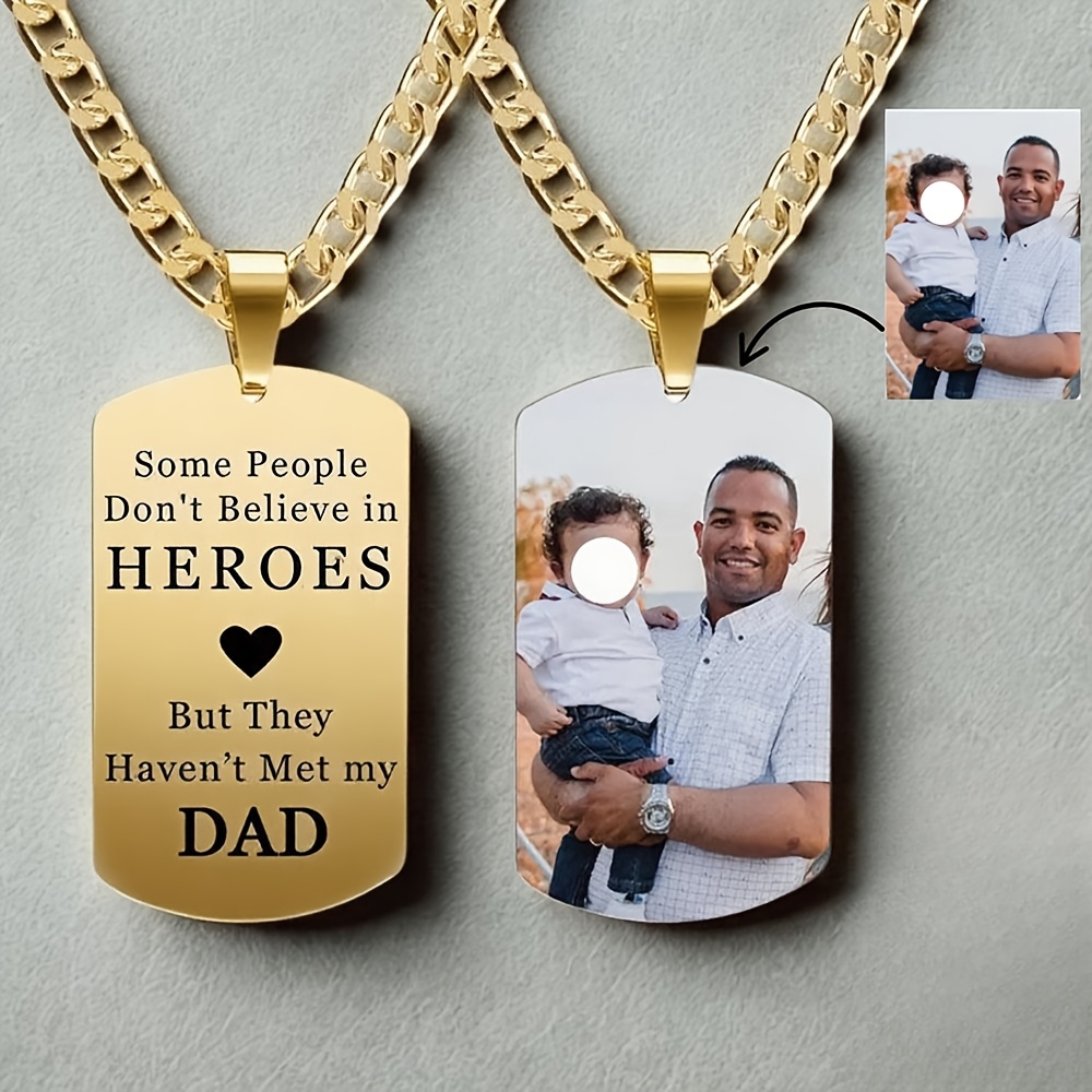 TEMU [Personalizzato] Collana con ciondolo con foto stampata + informazioni in acciaio inossidabile 304L 304L 304L 304L 304L per , misura regolabile,
