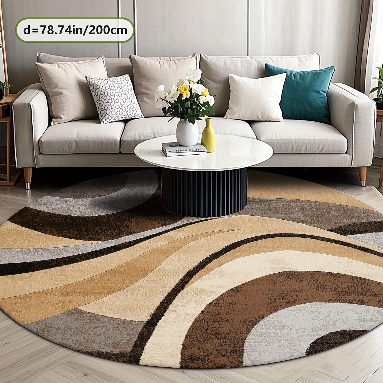 TEMU Jumbo Round Carpet Compatible For Persian Rug Patterns - Vintage Floral, Heavyweight 800g/mÂ² Diameter (suites For / Rooms), Machine-washable