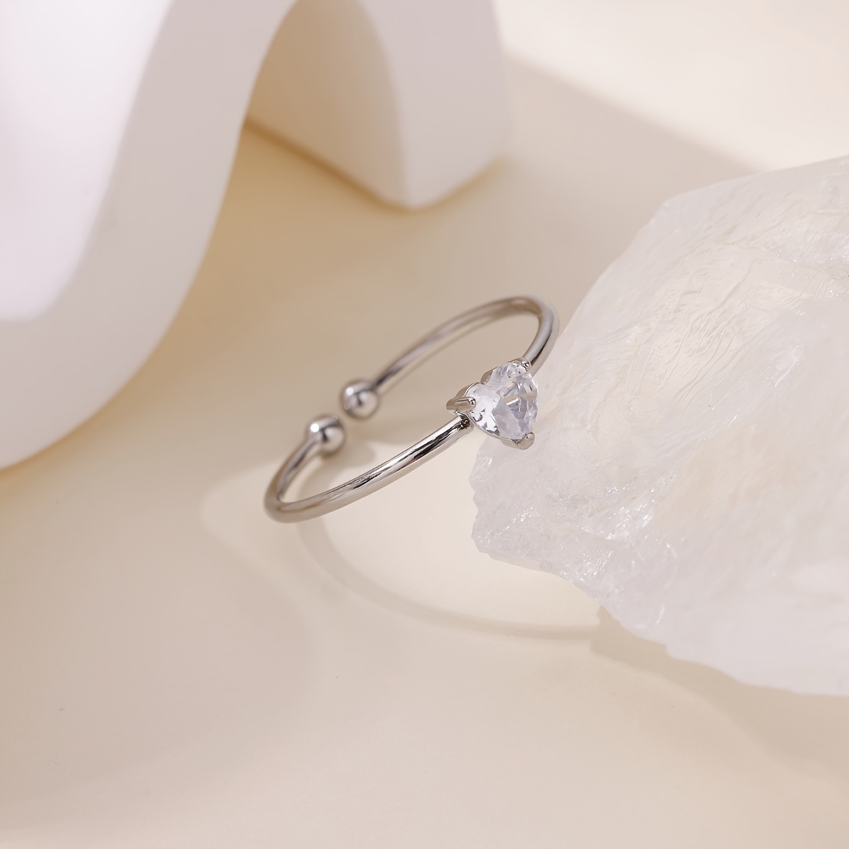 Stainless Steel Birthstone Open Ring, Elegant Fashion