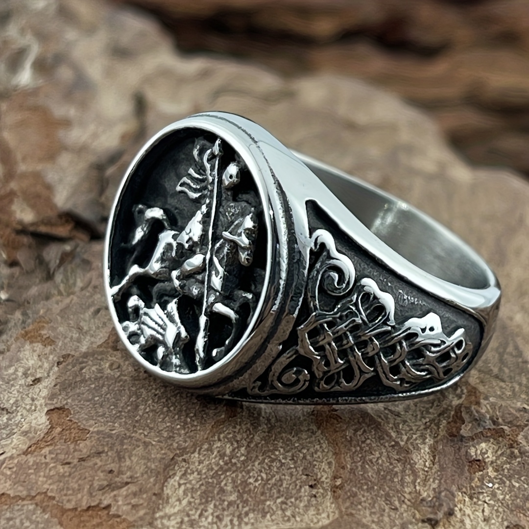 Stainless Steel Celtic Knot Horse Ring for Men