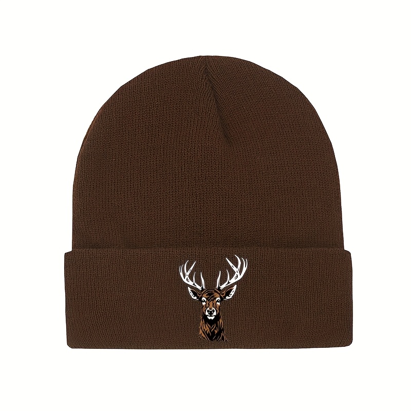 TEMU Men's And Women's Winter Warm Beanie Hat With Deer Stag And Antlers - Elastic, Options (black/olive/white/grey/navy) - Cold Weather For Hunting,