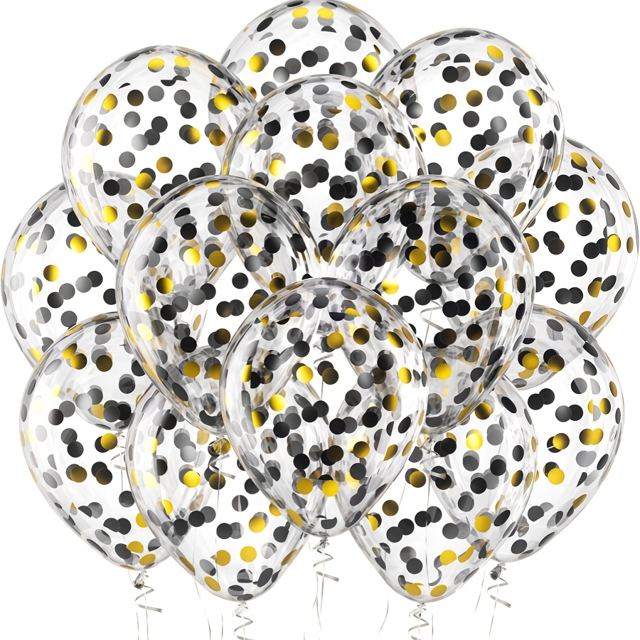 TEMU Lot de 20 ballons en latex transparents à paillettes et noirs et dorés, adaptés pour les fêtes d'anniversaire, les remises de diplômes, les