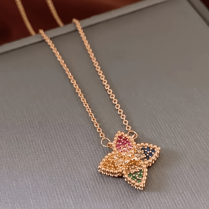 E-shop Romantischer bunter vierblättriger -Anhänger, mehrfarbiger synthetischer Zirkonia, exquisites Damen-Modeschmuck-Geschenk, Muttertagsgeschenk