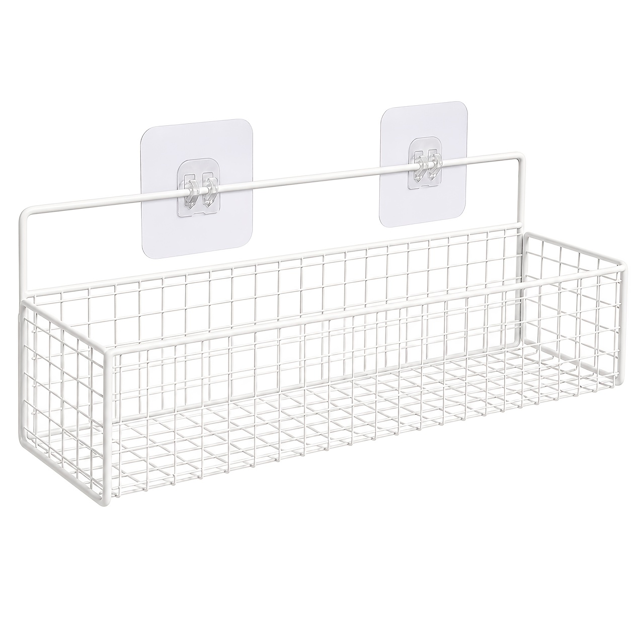 Image of 1pc White Wall-mounted Storage Baskets, Bathroom Organizer Shelves, No-drill Bathroom Vanity Shelf, Rustic Bathroom Toilet Storage Rack, Bathroom Additions, Non-toxic, No Battery Required