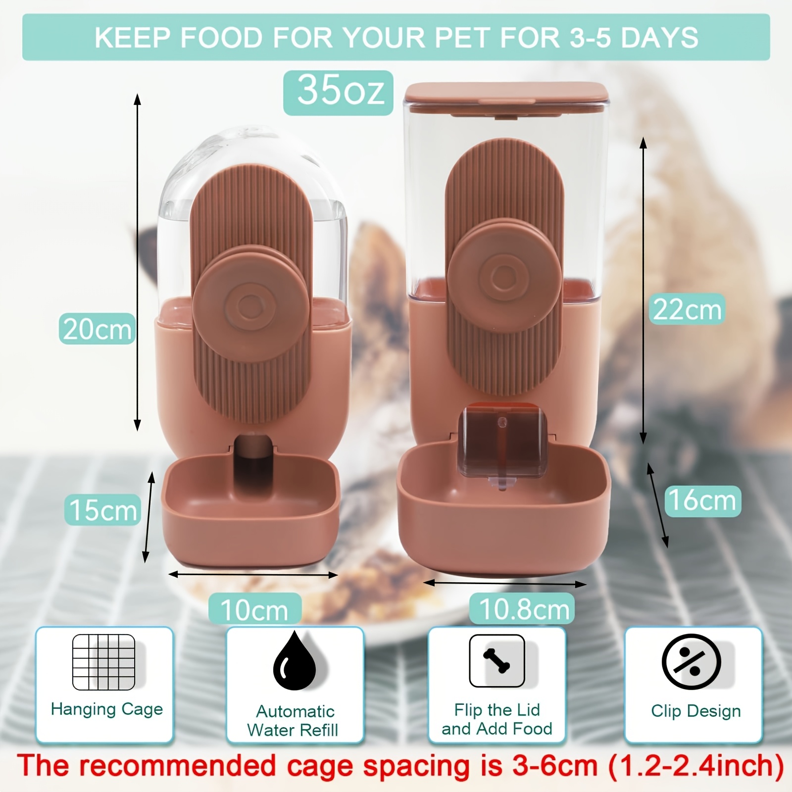 2pcs Hanging Automatic Pet Food Water Dispenser, Auto Gravity Pet Feeder And Waterer Set, Cage Cat Food Bowl Dog Feeding Station for Puppy And Kitten Rabbit Chinchilla Hedgehog Ferret, Without Battery - Image 6